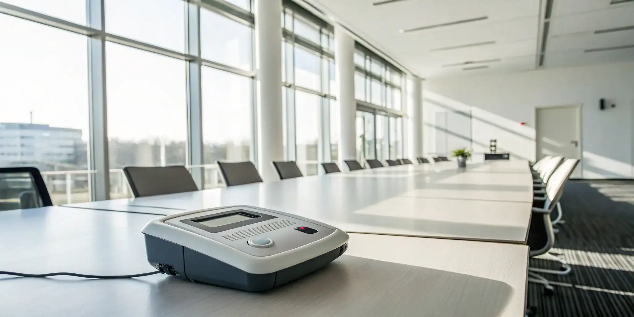Best AED for a small business on a conference table in a modern office.