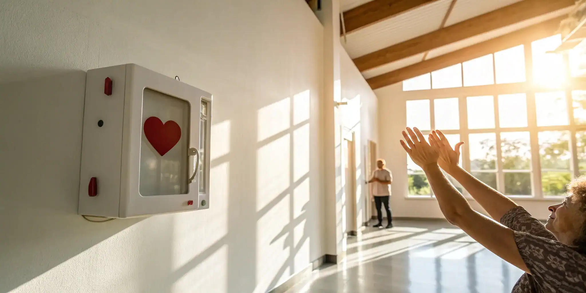 Woman accessing an AED, a life-saving device non profits can fund with AED grants.