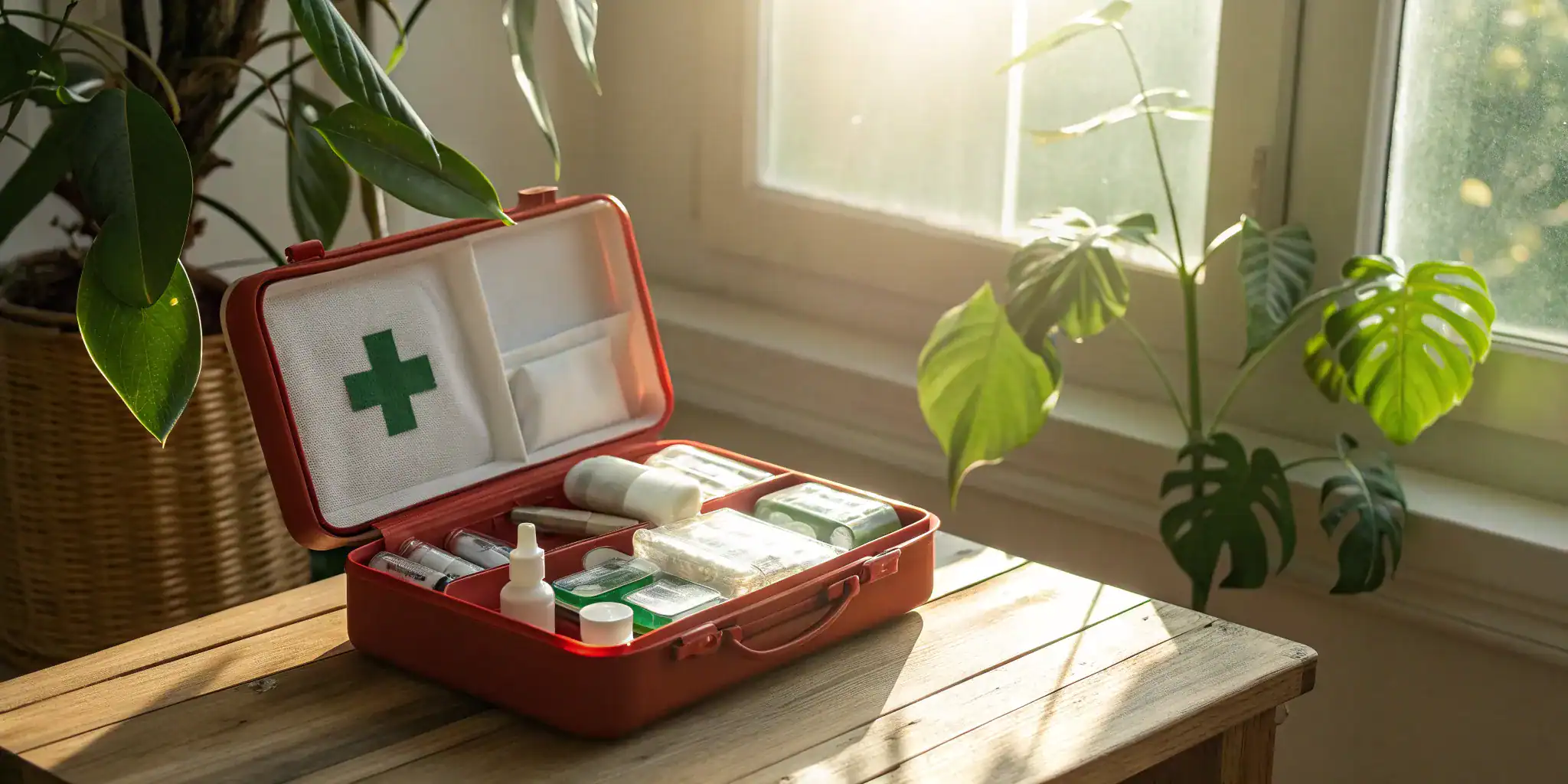 An open ANSI Class B first aid kit with the required supplies for workplace compliance.