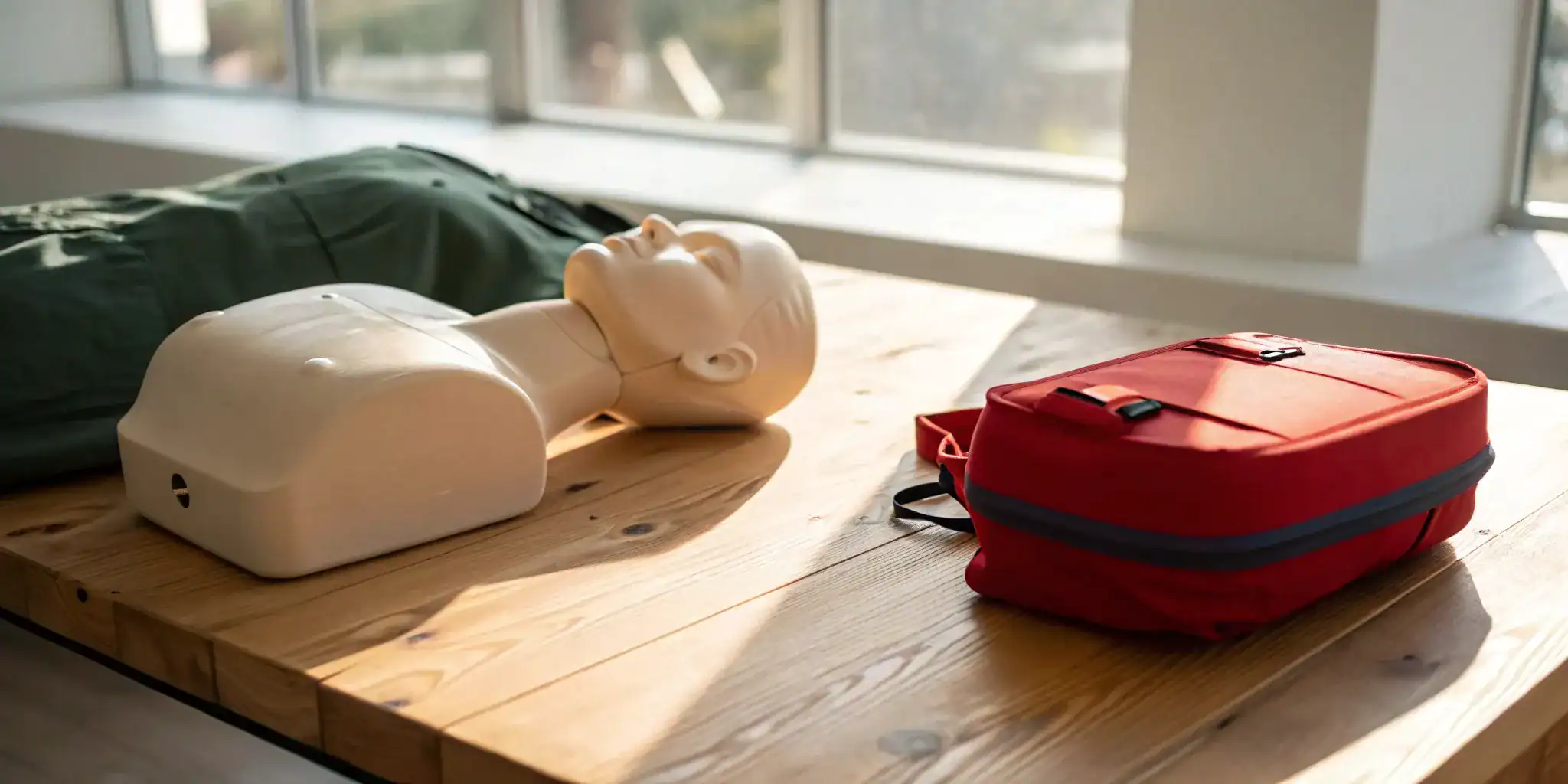 CPR manikin and first aid kit used for training by top first aid organisations.