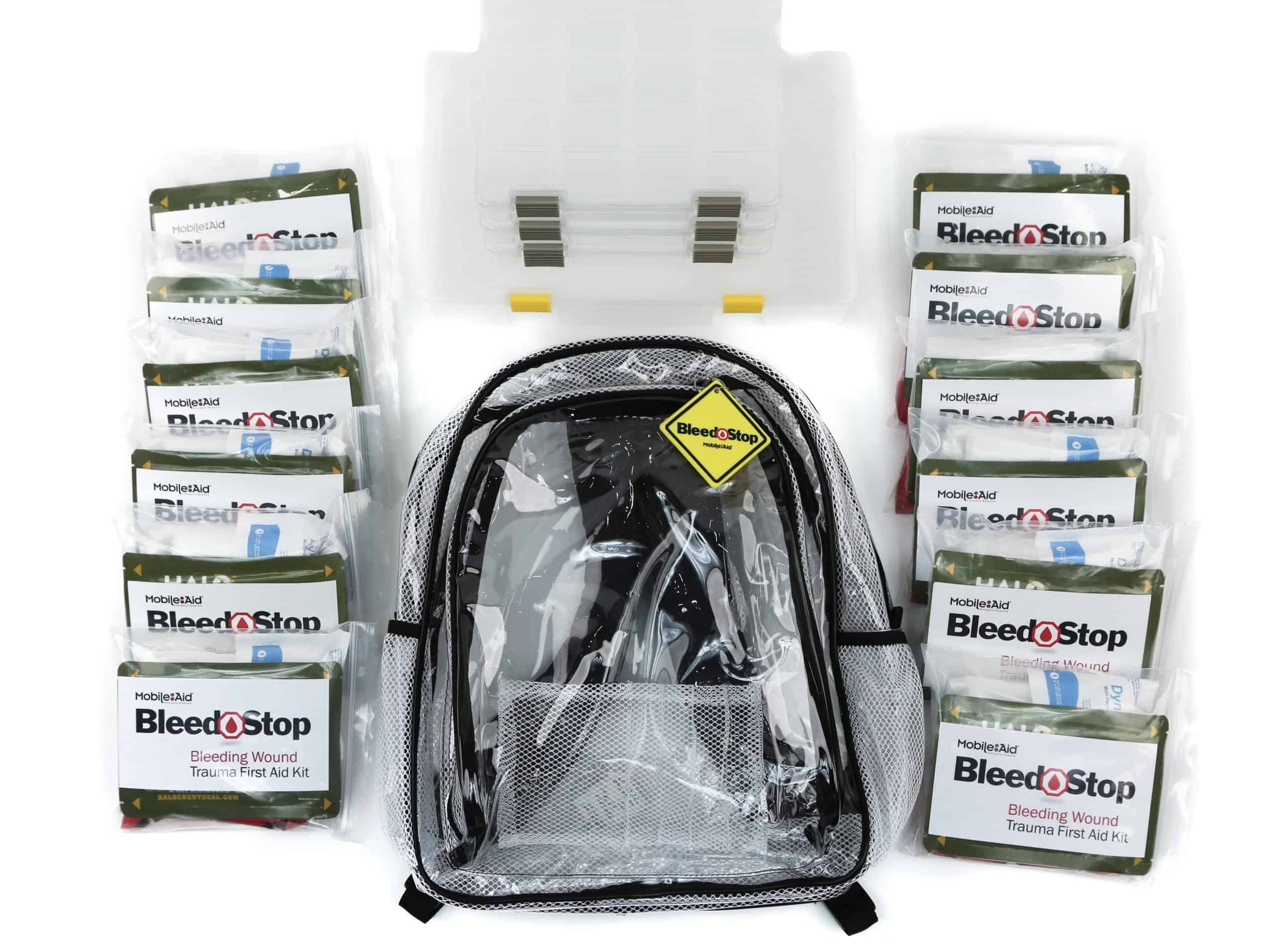 Clear-View™ BleedStop High-Capacity Backpack Kit with 12 Bleeding Control Throw Packs