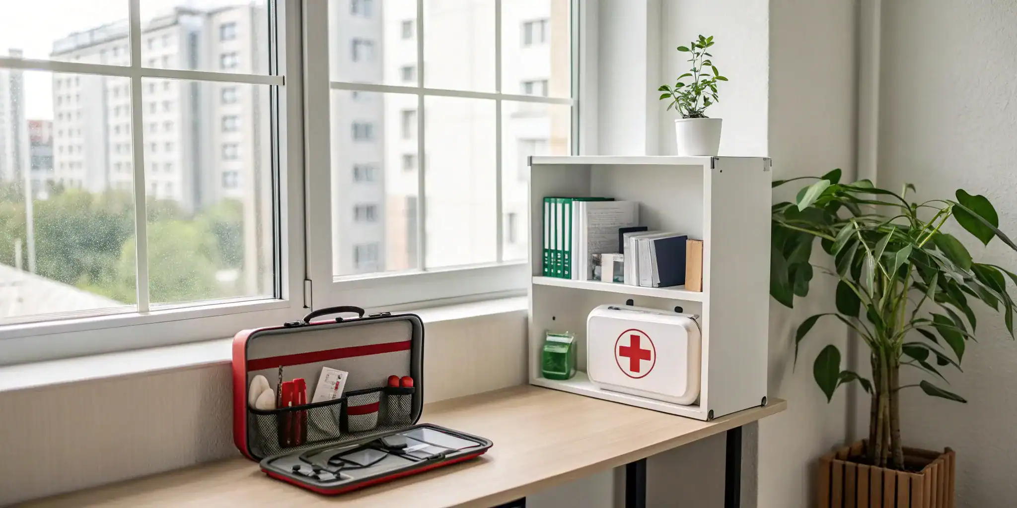 A workplace bleeding control kit with the supplies needed to meet safety requirements.