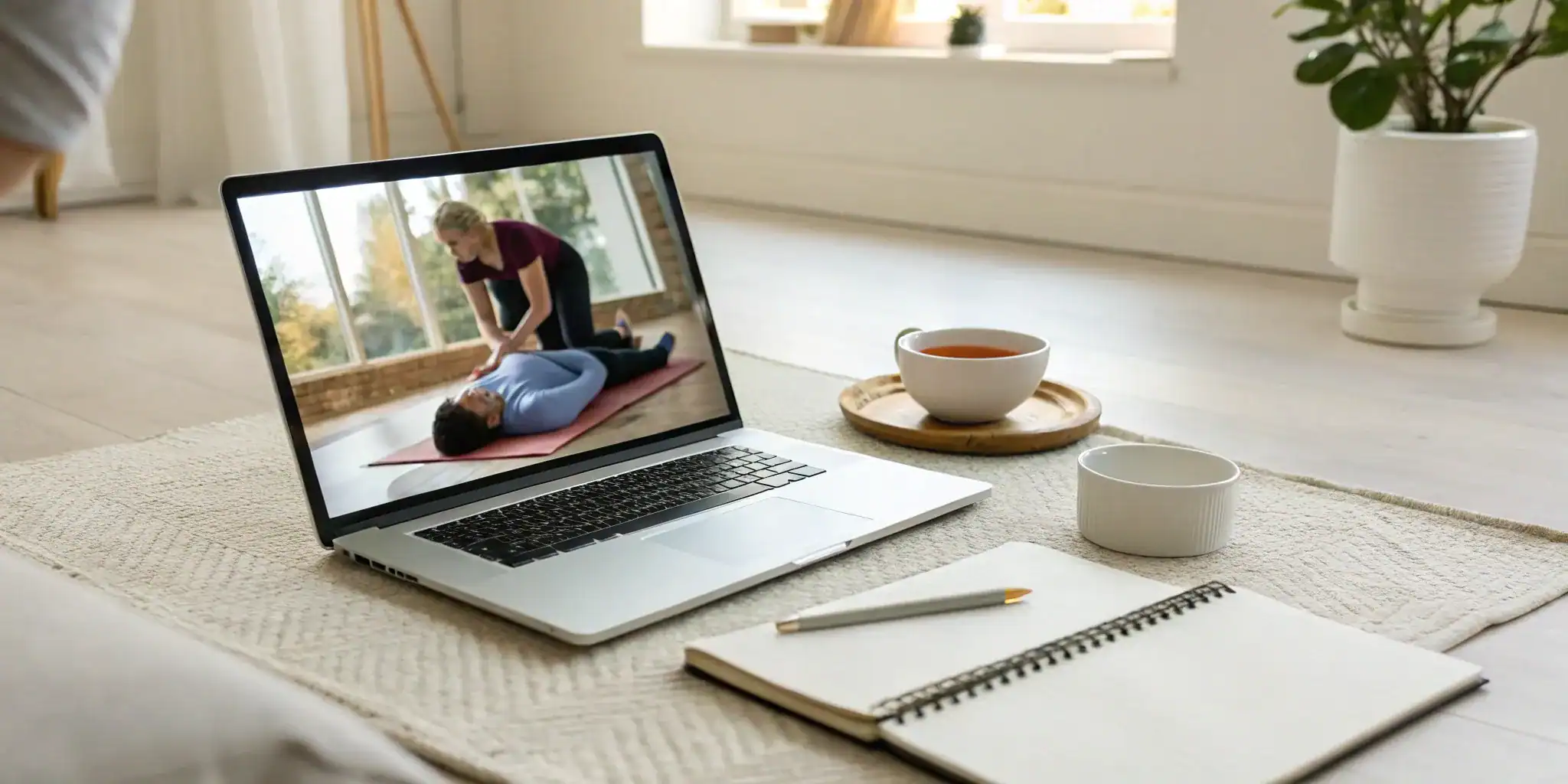 Online basic life support certification renewal course on a laptop.