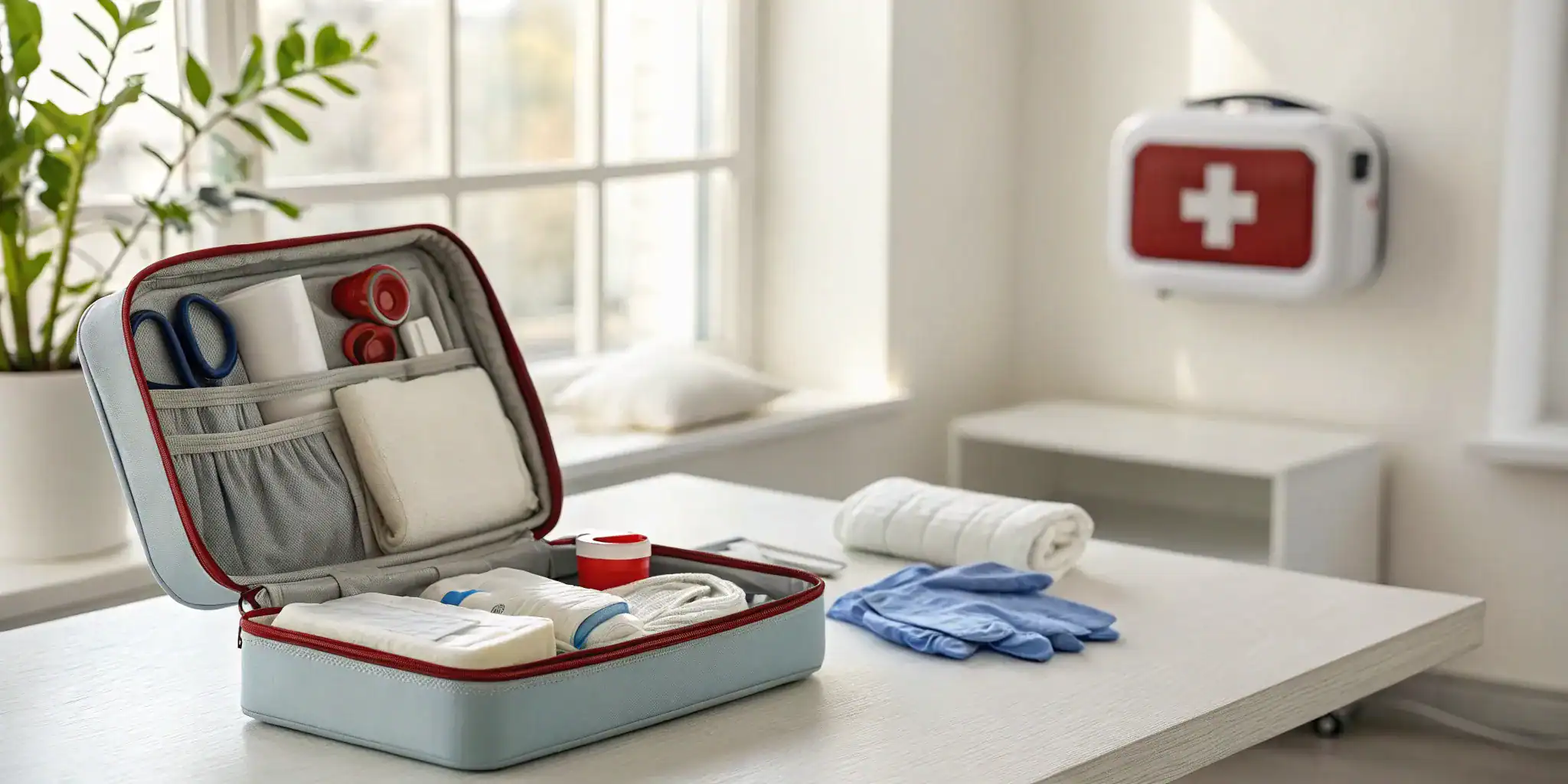 First aid kit and training equipment for a recognised first aid course.
