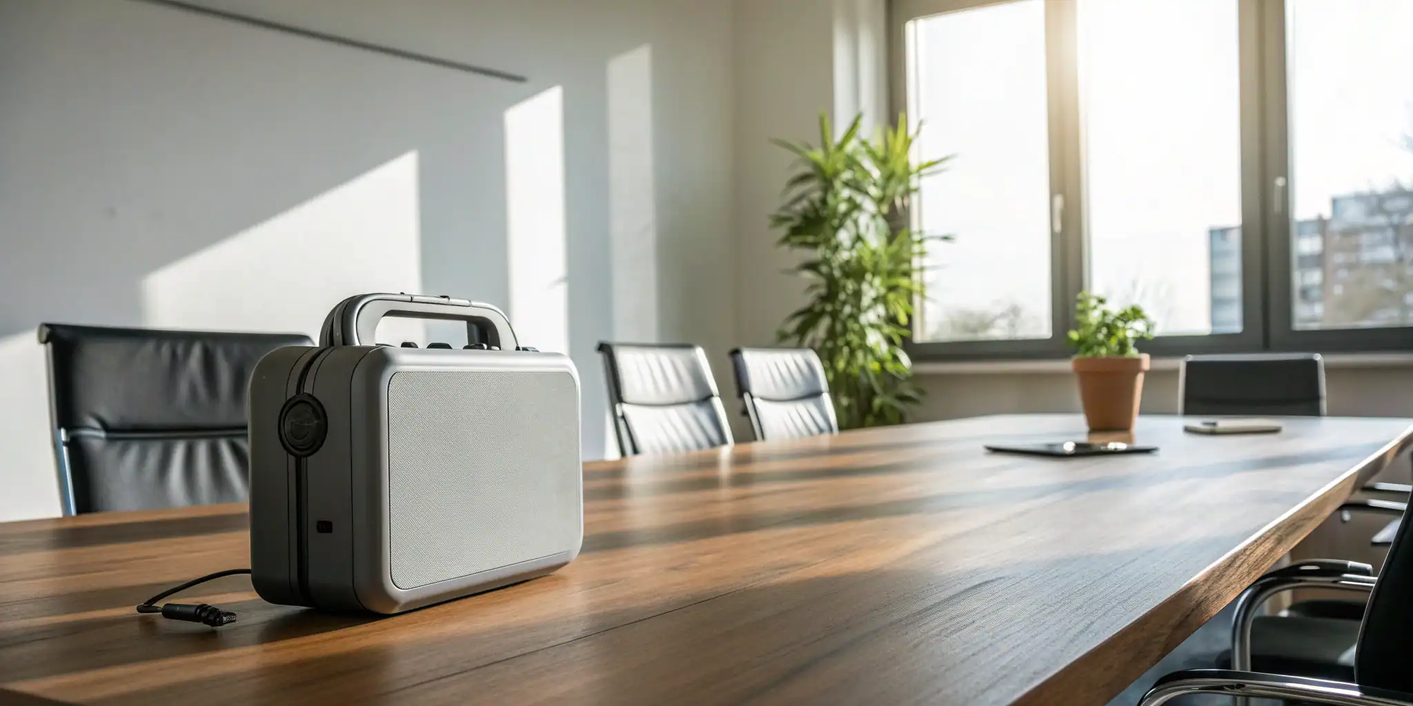 AED rental for a business on a modern office conference table.