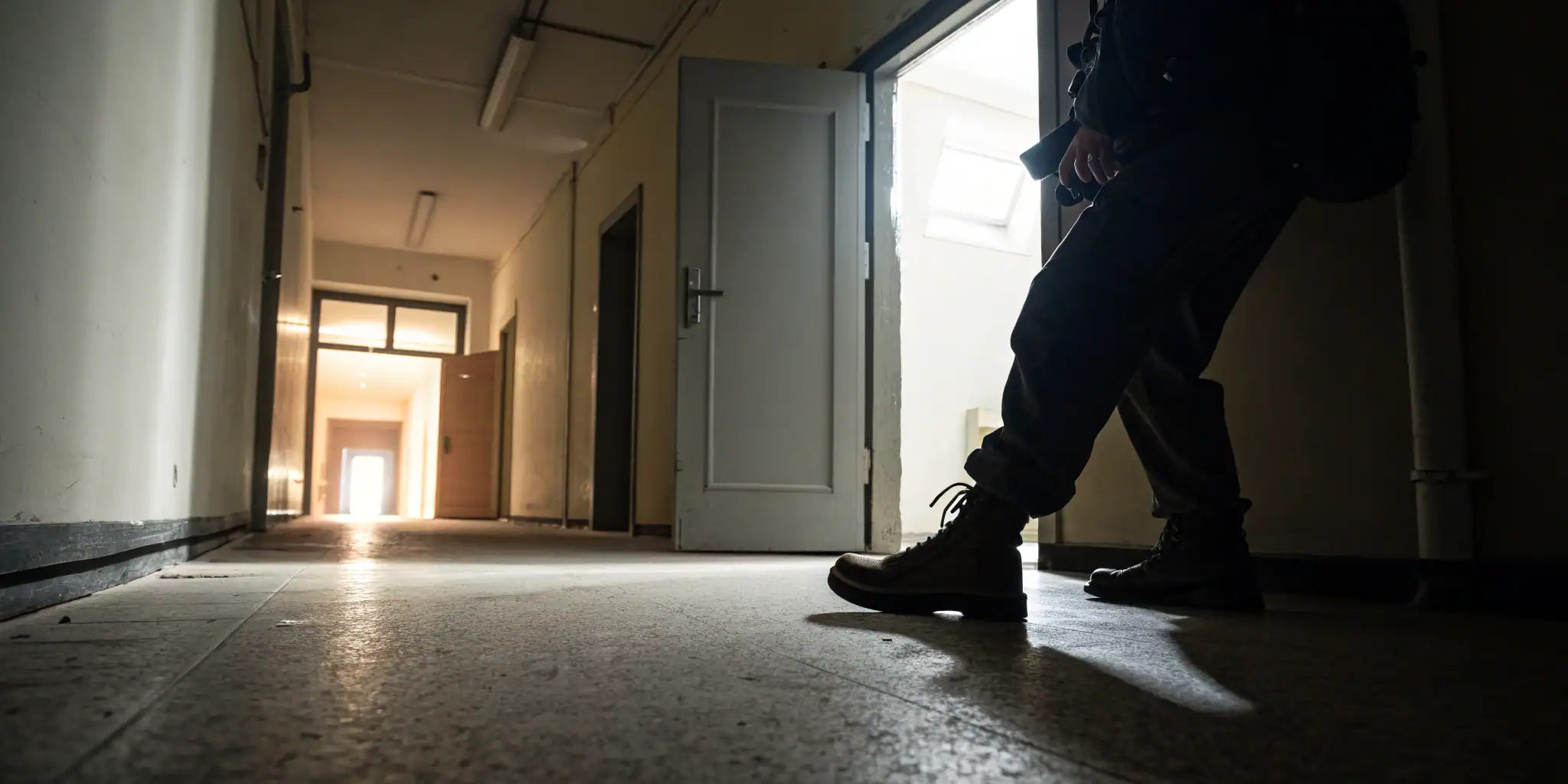 A person learning the fight response during an active shooter training drill.