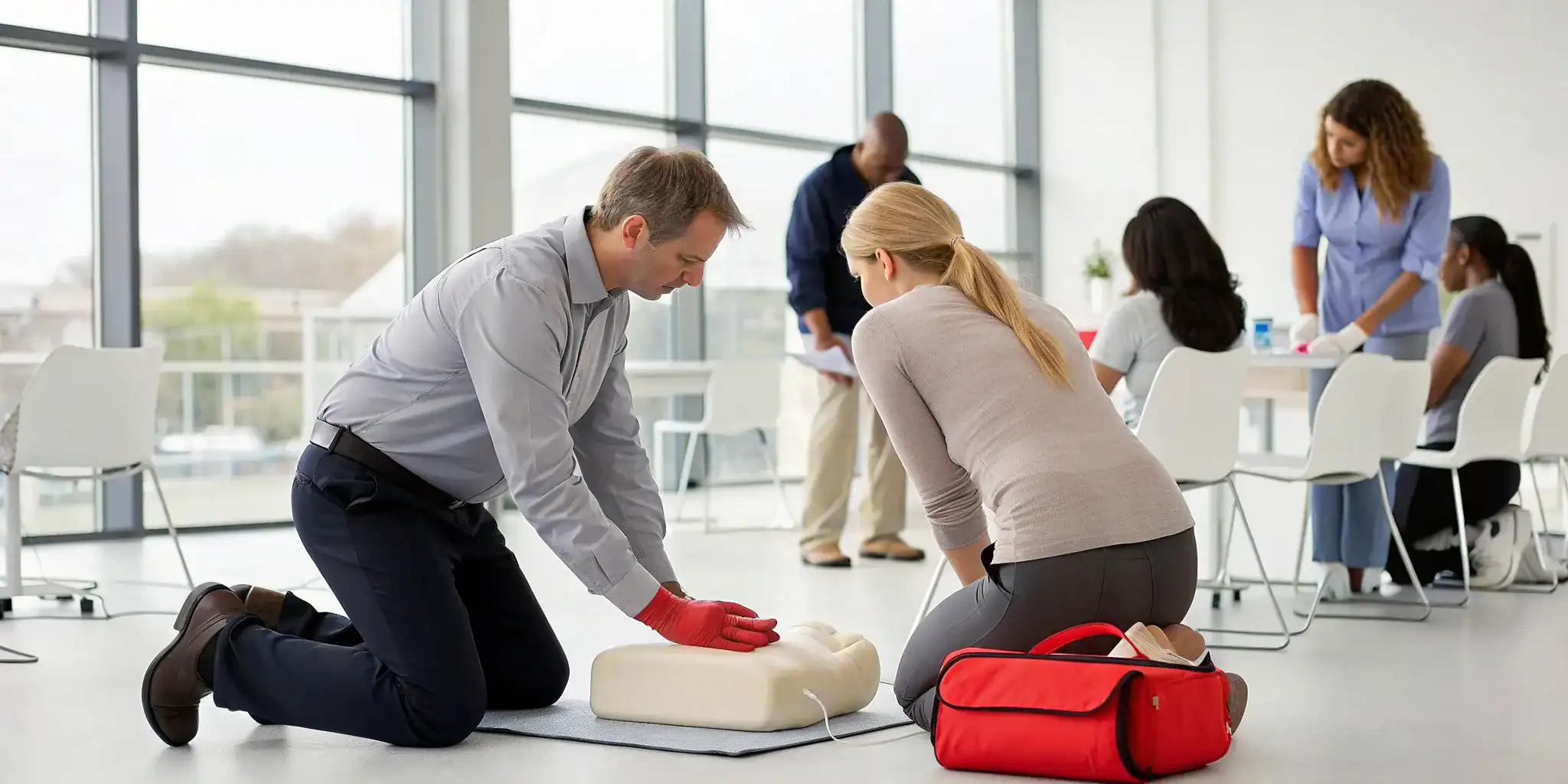 Onsite first aid certification for groups with hands-on CPR training.