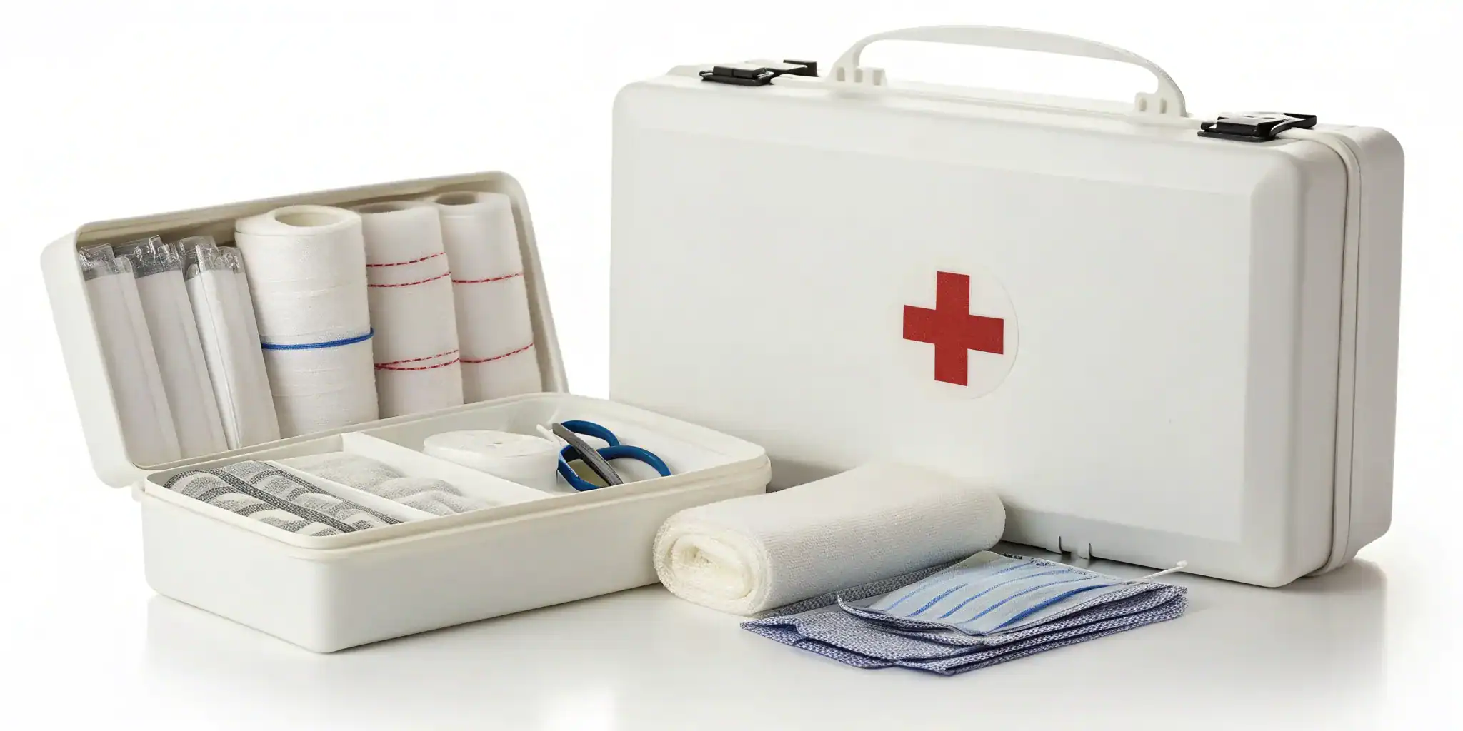 OSHA compliant first aid kit for the office with essential medical supplies.