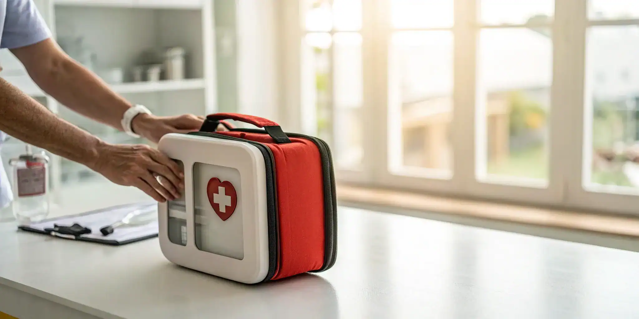 A complete short term AED rental kit in a portable case for events or temporary job sites.
