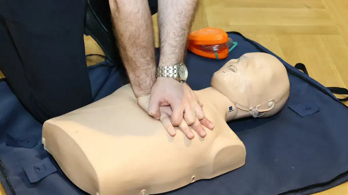 Step-by-step hand position for performing abdominal thrusts during the Heimlich maneuver